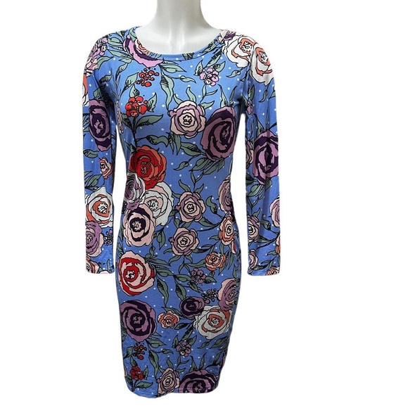 LuLaRoe Dresses & Skirts - LULAROE floral flower longsleeve blue red pink bodycon Mid Dress